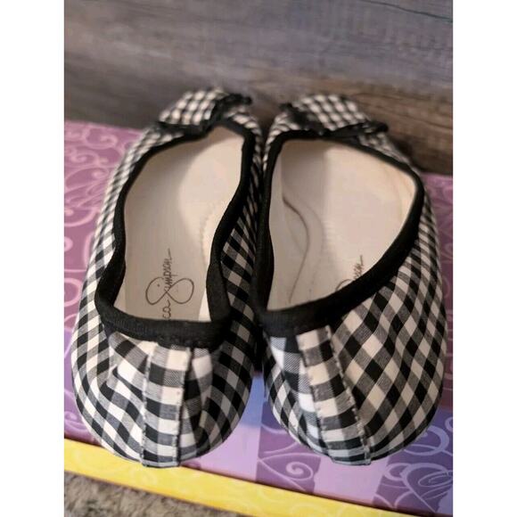 Women's Jessica Simpson Black White Checked Ballet Flats Size 7/37 Bows EUC - Picture 4 of 7